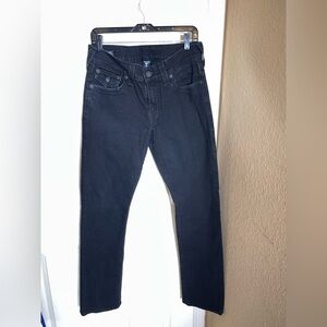 True Religion Mens size 33x33 Ricky Flap SN Relaxed Straight Jeans Black Denim 